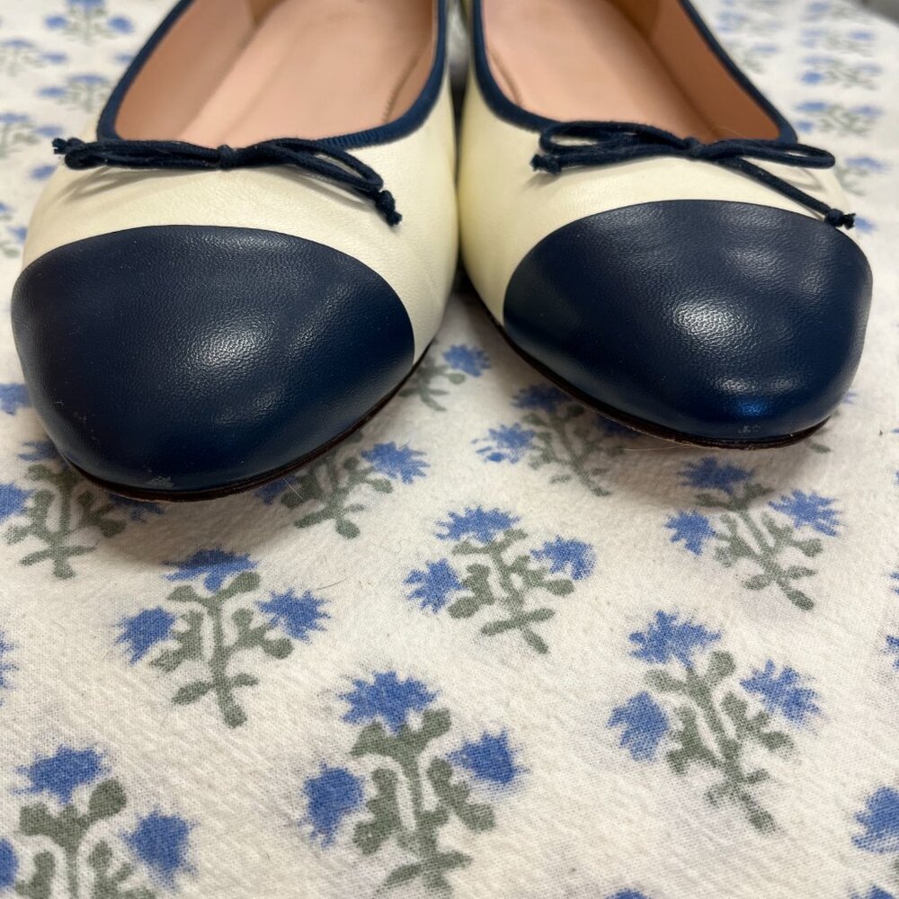 New J.Crew Kiki Ballet Flats Ivory & Navy Leather - Picture 9 of 14